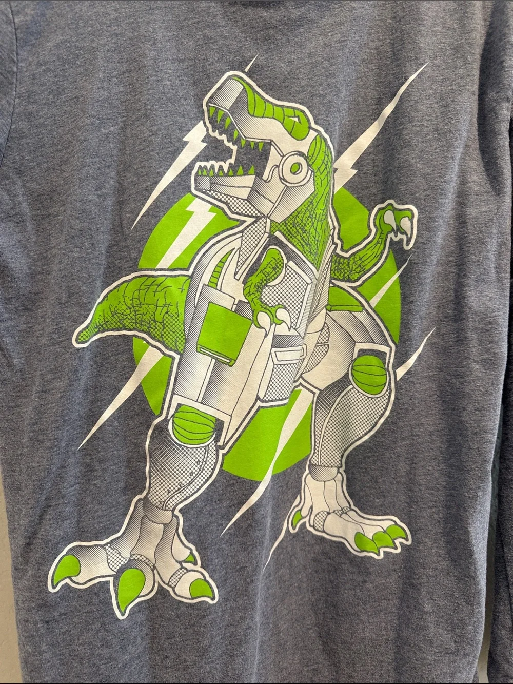The Children's Place Gray Long Sleeve Tee with Neon Green Robot Dino Graphic